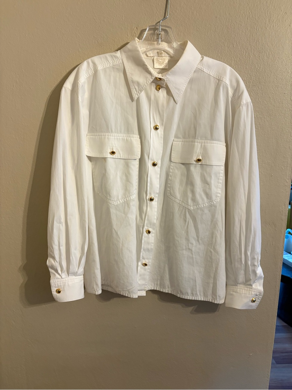 Escada Ivory-White Blouse with Subtle Gold Logo